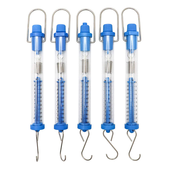 QWORK Plastic Tubular Spring Scale, 1N to 30N Capacity, Set of 5 with Grams & Newton Calibration