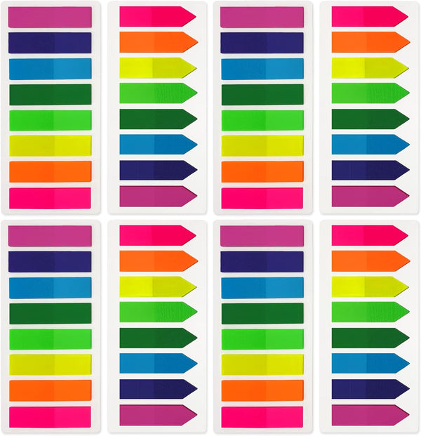 KICNIC 1600 Pcs Page Markers, Colored Sticky Tabs with Translucent Arrow Flags for Notebooks, 8 Colors, 8 Sets