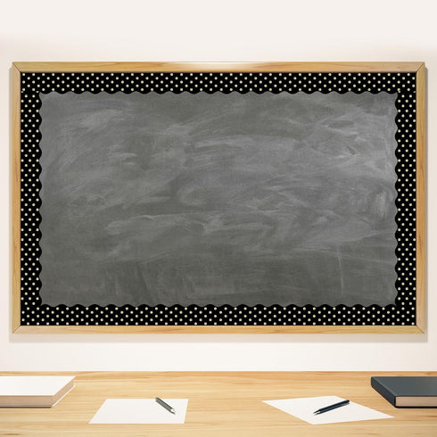 Whaline 32.8ft Dot Bulletin Board Borders, Black with Gold Foil Dot Die-Cut Trim for Classroom Decoration