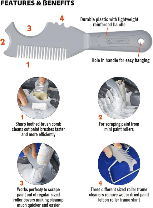 ROLLINGDOG Paint Brush/Roller Cleaner Tool, Durable Plastic Paint Brush Comb with Lightweight Handle for Washing