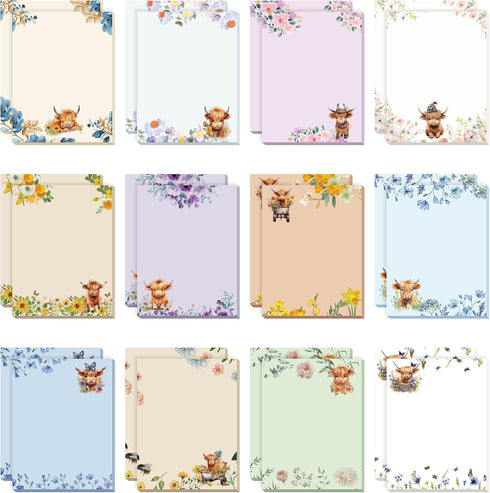Janlaugh 24 Pads Highland Cow Sticky Notes, 1440 Sheets, Cute Cow Memo Pads for Office Supplies