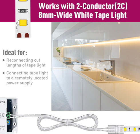 EMITEVER LED Strip Light Connector, 3 Packs, Tape Light Extension Connector for 8mm Width LED Strip Lights by EMITEVER