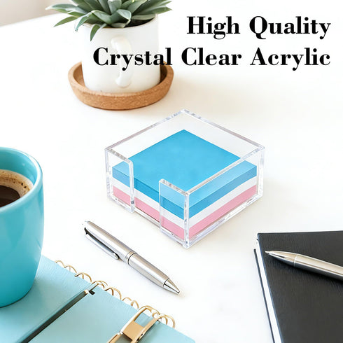 JIUZI 3x3 Inch Acrylic Sticky Note Holder, Crystal Clear Sticky Note Dispenser for Desk, Office, Home, Dorm Room