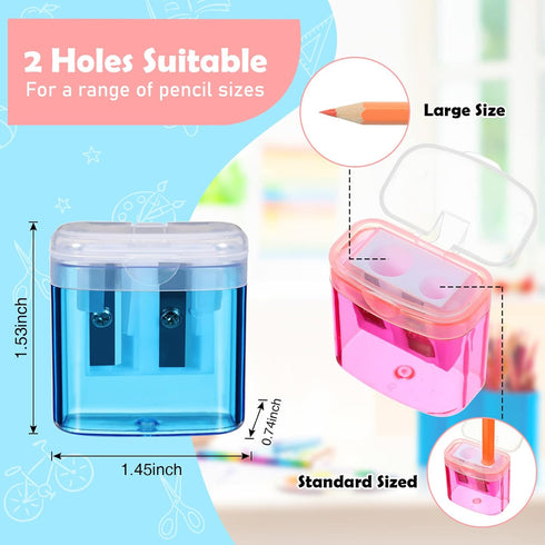 Teling 216 Pcs Dual Holes Manual Pencil Sharpeners, Colorful Handheld Pencil Sharpener with Lid for School, Home