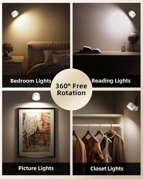3 360 Dimmable 2 Pack) LED Wall Mounted Lights, Rechargeable Wall Sconces Lamp, Color Temps & Remote and Touch