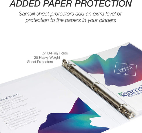 Samsill Durable 0.5 Inch Binder, Made in the USA, D Ring Customizable Clear View Binder, White, 4 Pack, Holds 125 Pages
