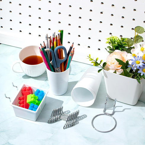 Jinei 12 Pcs Pegboard Bins - Pegboard Cups with Hooks and Loops Peg Assortment Organizer Accessories Various Tool