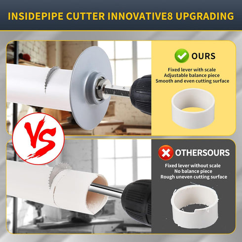 Inside Pipe Cutter Tool for PVC Pipe, Adjustable Depth Gauge, 5Pcs Saw Blades and Hex Shank (Silver)