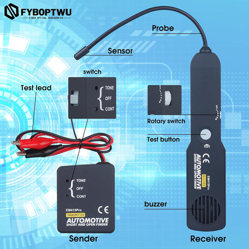 6-42V Cable Circuit Wire Tracker Automotive Electrical Open & Short Finder Circuit Tester with Tone Generator - Cable