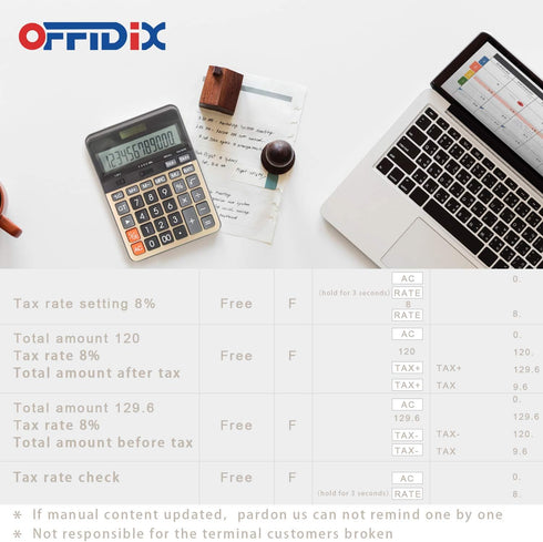OFFIDIX Desktop Calculator, 12 Digit Large LCD Display, Solar Battery Dual Power, Business Calculator for Office