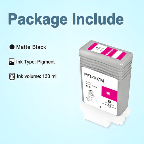 PFI107M Ink Cartridge PFI-107 Compatible for Canon imagePROGRAF iPF670 iPF680 iPF770 (130ml, Magenta)