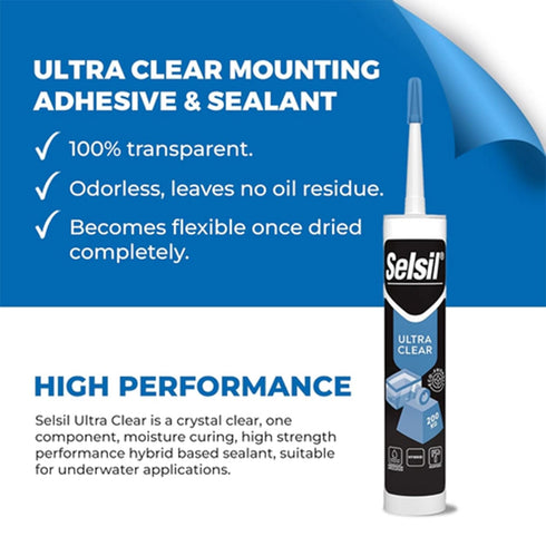 SELSIL Ultra Crystal Clear Mounting Adhesive & Sealant, 100% Transparent Waterproof Adhesive (9.8 fl oz/290 mL)