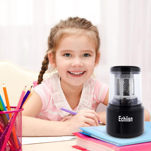 Electric Pencil Sharpener, Office Personal Super Sharp, Powerful Stall-Free Motor, 10yr Warranty, (Black) by Echiisn