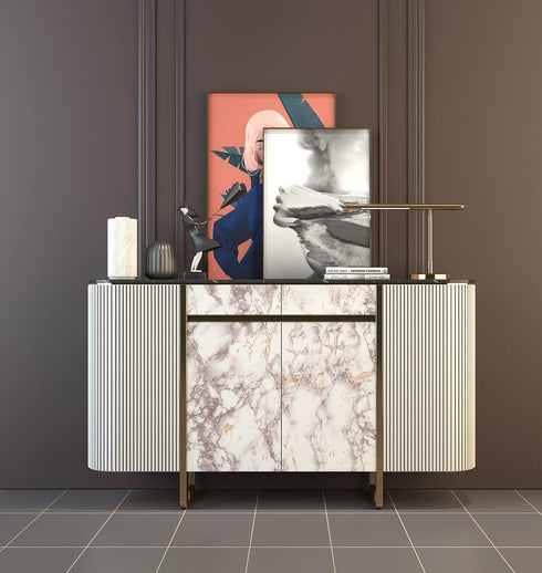 85" x15.8" White Brown Marble Contact Paper, Glossy Peel and Stick Wallpaper for Kitchen and Bathroom Countertops