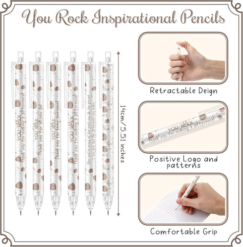 Sinload 36 Sets 0.7mm Inspirational You Rock Graduation Gifts Bulk Mechanical Pencil with Resin Smile Rock Stone Thank