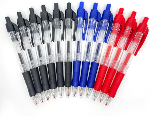 PENS bulk pack of 12 ink pens, Retractable ballpoint pens Medium point 0.5 mm, 6 black pens & 3 Blue pens 3 red pens &combo pack by Drenubal