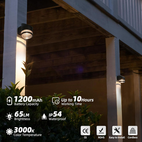 HFVLITE IP54 1-Pack Solar Wall Light Outdoor Dusk to Dawn, Aluminum Wall Sconce Waterproof, Cordless LED Decor Light