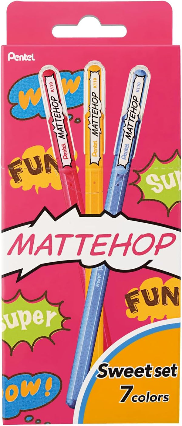 Pentel Matte Hop Sweet Color Ballpoint Pen, 7 Colors, K110-V7STB