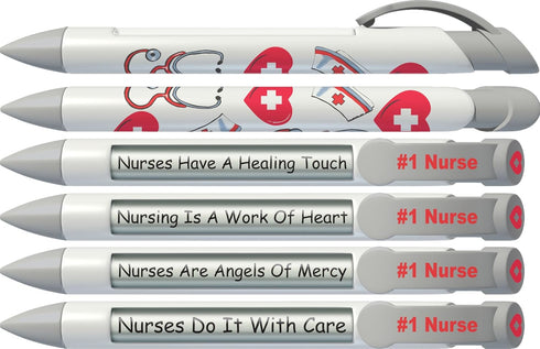 Greeting Pen Rotating Message Nurse Pen - #1 Nurse (Silver Top) - 6 Pack (36546)