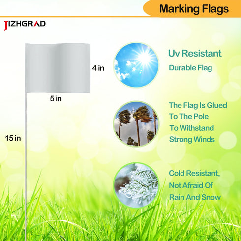 White Marking Flags for Lawn, 30Pack Marker Flags, 15x4x5 Inch Lawn Flags, Boundary Flags Dog Training Flags for Yard Flags, Invisible Fence Flags, Survey Flags, Landscape Flags, Sprinkler Flags, Surveyor Flags, Stake Flags