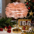 Pink Feather Table Lamp with Gold Finish - 3 Color Changing LED