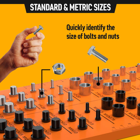 Thread Checker with All-Metal Board, Nut & Bolt Thread Gauge for Standard and Metric Sizes, Wall-Mountable