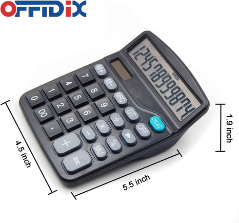 OFFDIX Office Desktop Calculator - Solar and Battery Dual Power, Portable 12 Digit Large LCD Display