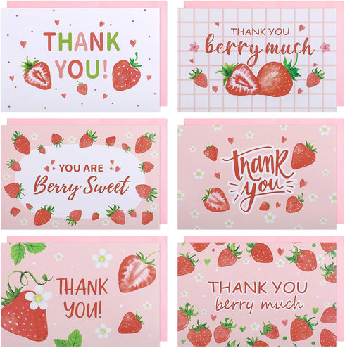 Motroce 36 PCS Thank You Cards, 4x6 Inch Strawberry Pink Fruit Greeting Card