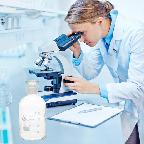 iplusmile Labs Reagent Bottle, 250 mL Soda Glass, Wide Neck with Stopper for Chemistry Sample