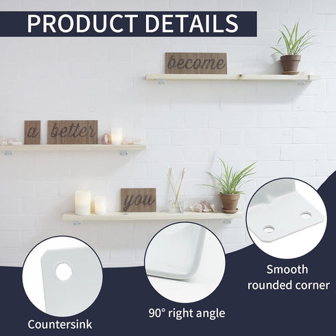 Zorveiio 1 1(L 90 24 x x W) White Right Angle Bracket L Brackets, Metal Degree Corner Brace for Wood Shelf Chair