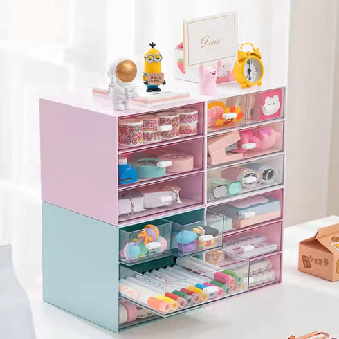 Desk Organizer with Drawer, Office Storage Box with 4 Acrylic Drawers for Desktop, Dressing Table, Home, School