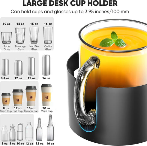 OOKUU Upgraded Large Desk Cup Holder Clamp, Anti-Spill Metal Office & PC Gaming Accessories, Compatible with Universal