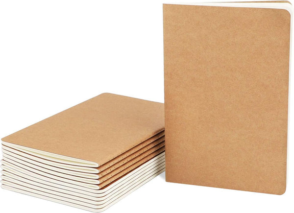 EUSOAR A5 Kraft Notebook, 12 Pack, 5.5" x 8.3", 60 Pages Soft Cover Lined Notebooks Journal, Travel Notebook, Students
