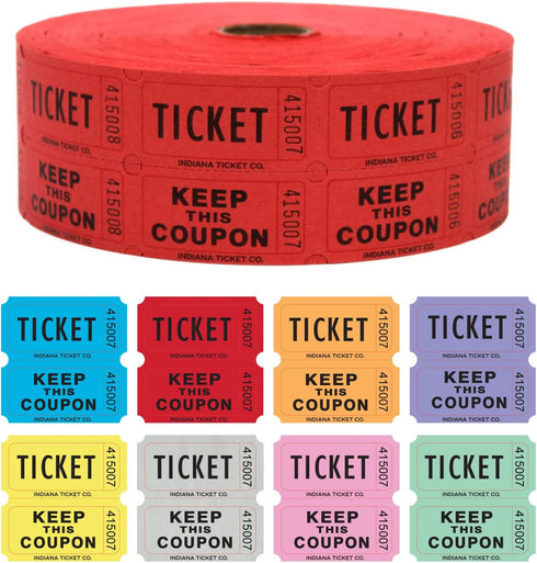 INDIANA TICKET CO. 2,000 Red Raffle Tickets Double Roll, Premium Quality for Events and Prizes