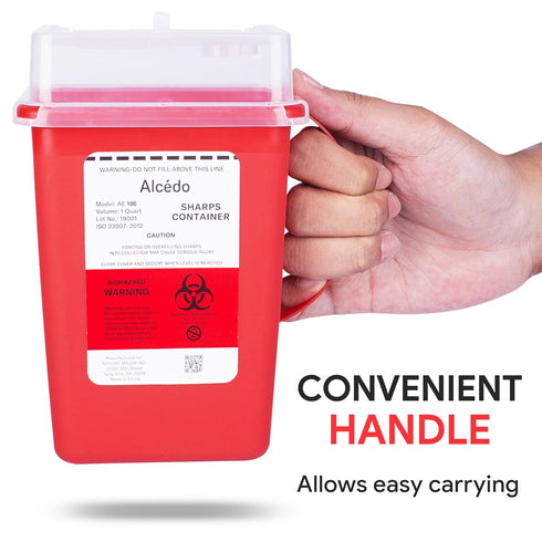 Alcedo 1 Quart Sharps Container for Home Use and Professional (5-Pack), Biohazard Needle and Syringe Disposal, Portable