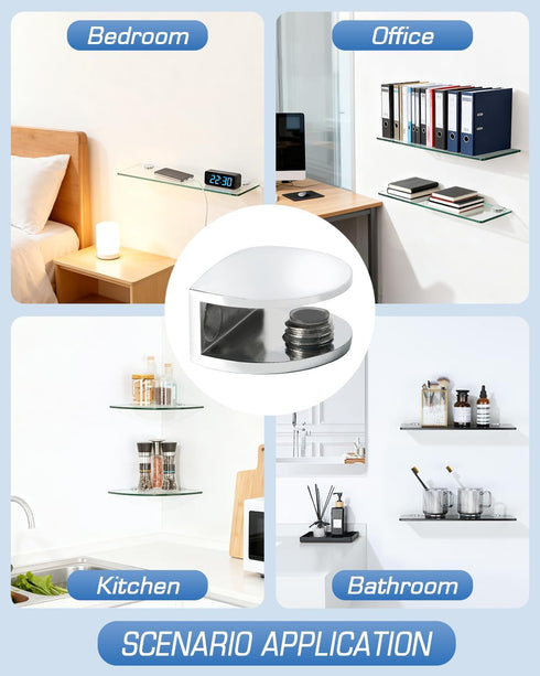 6-10mm 4 Alise Glass Shelf Bracket Adjustable Shower Brackets,Heavy Duty Rectangle Clamp Holder for Glass Shelves,Wall
