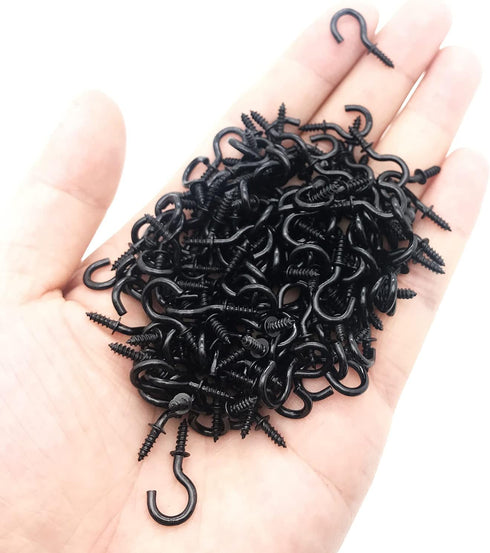 120 Pcs Nickel Plated Metal Cup Hooks, 1/2 Inch Screw-in Hooks, Black Ceiling Hooks for Home Use