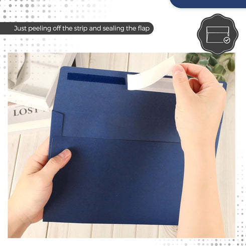Harloon 100 Pcs A9 Self Adhesive Wedding Invitation Envelopes, 5.75 x 8.75 Inch Paper Greeting Card Envelopes (Navy