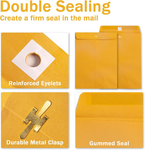 Clasp Envelopes 10x13, 100 Pack Goefun Manilla Envelopes, Heavy Kraft Paper, Brown Yellow Large Mailing