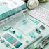 Mini Office Supply Kit, Includes Stapler, Tape Dispenser, Paper Clips, Scissors, Staples, Green for Office and School