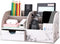 KINGFOM Pu Leather Desk Organizer - Pen Pencil Holder with 6 Compartments and Drawer, Gray Marble