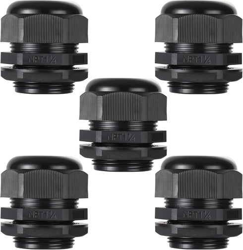 PENGLIN 1-1/4" NPT Nylon Cable Glands, IP68 Waterproof Strain Relief Connector, Adjustable Locknut (5-Pack)