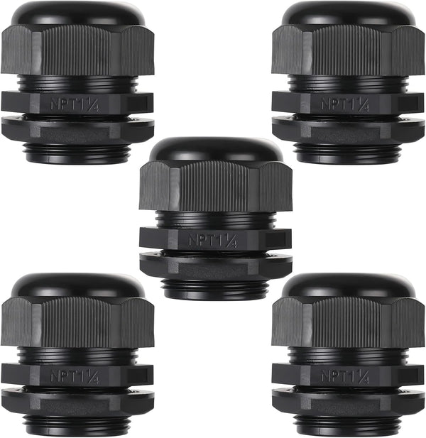 PENGLIN 1-1/4" NPT Nylon Cable Glands, IP68 Waterproof Strain Relief Connector, Adjustable Locknut (5-Pack)