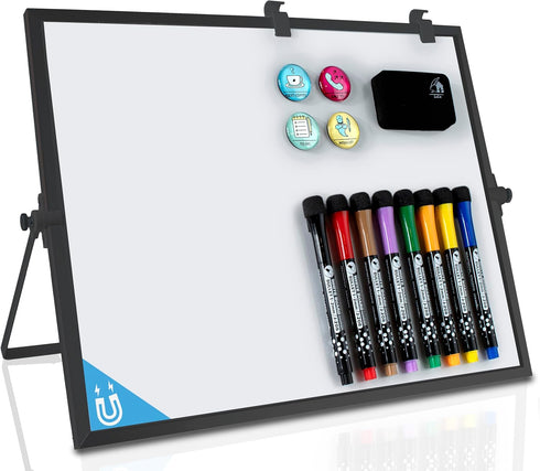 Large Magnetic Dry Erase White Board 12"X16" with Black Frame, Stand, 8 Markers, 4 Magnets, Eraser for Office