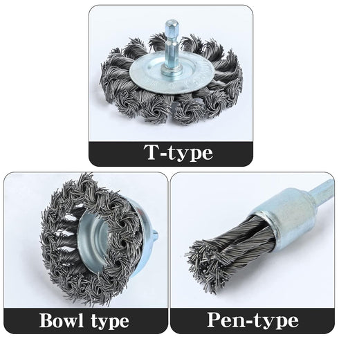 3PCS 3 Inch Knotted Wire Wheel Cup Brush Set, 1/4" Shank for Drill, Perfect for Rust Removal & Paint