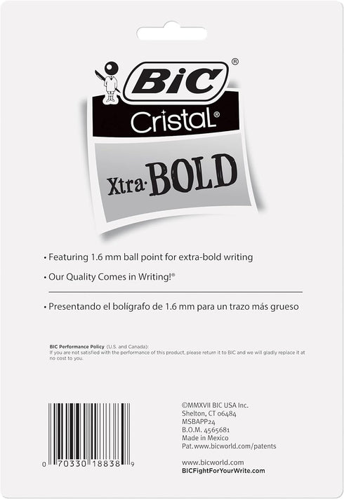 BIC Cristal Xtra Bold Ballpoint Pens, Bold Point (1.6mm) Assorted Colors, 24-Count Pack