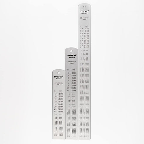 Set of 3 Aluminum Rulers, 6”, 8”, 12” in Inch and cm Scale, Random Color