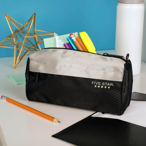 Five Star Pencil Pouch - 9-Pocket Pencil Case, 4" x 8", Black/Grey (505600A-ECM)