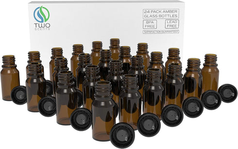 VINEVIDA Essential Oil Bottles - A set of 24 Amber glass bottles