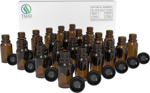 VINEVIDA Essential Oil Bottles - A set of 24 Amber glass bottles